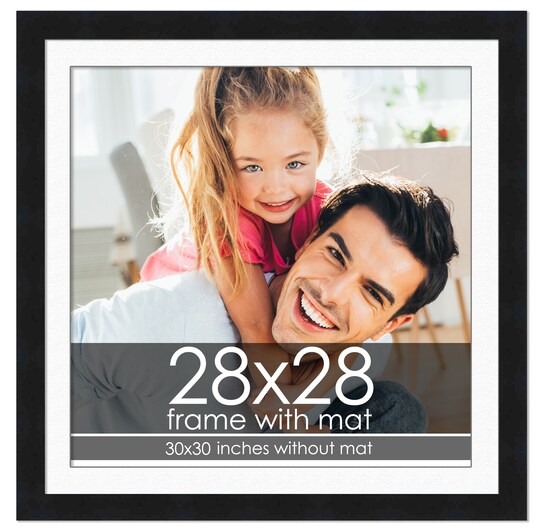 Modern Black Frame with White Photo Mat, UV Acrylic Front, Foam Board Backing, 60 Sizes Available